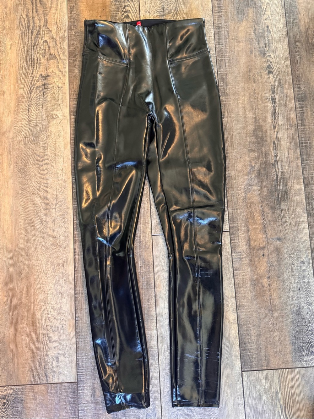 SPANX Patent Faux Leather Leggings Black XS Petite High Waisted Control Top
